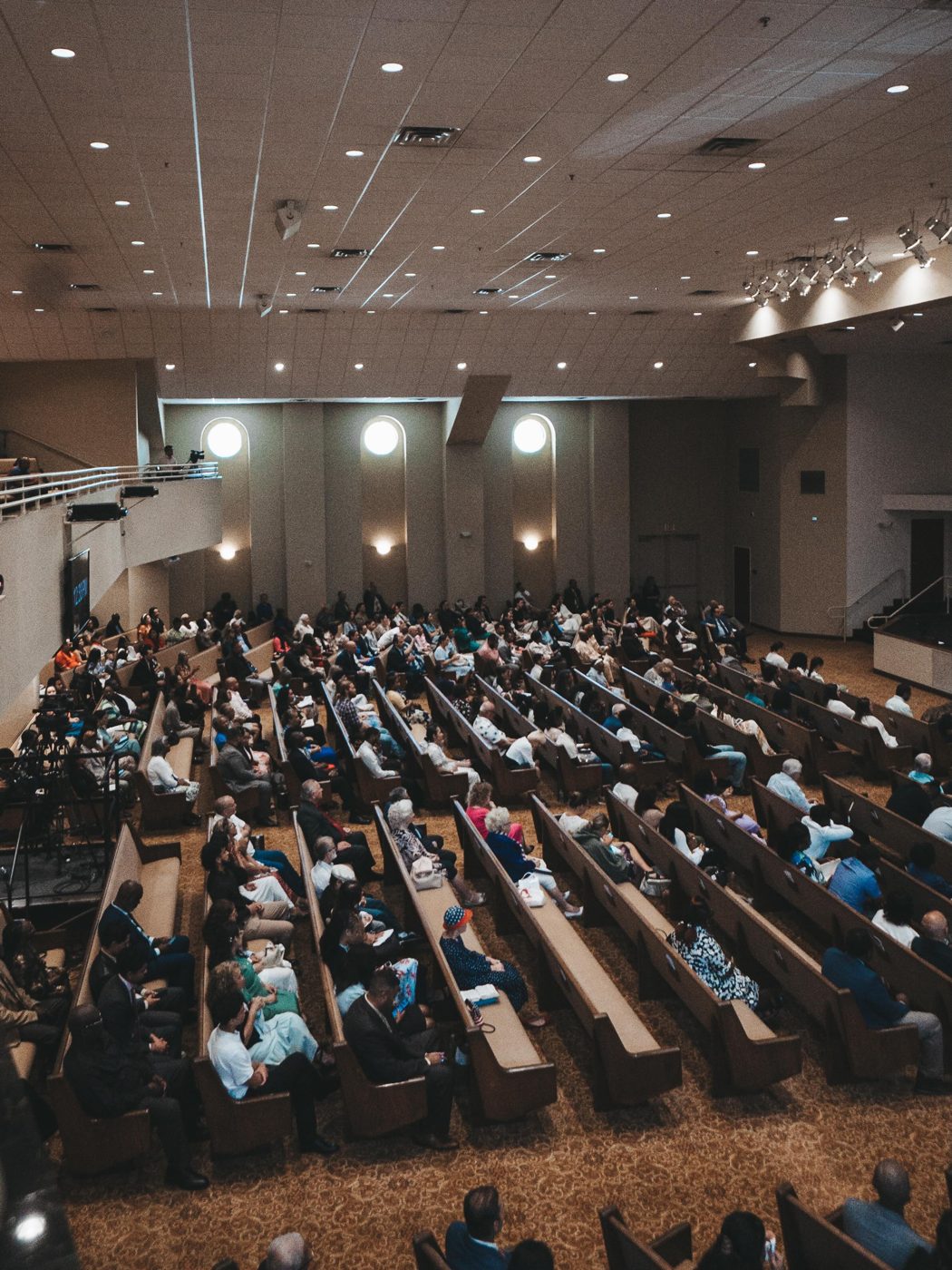 A packed sanctuary seen from the balcony